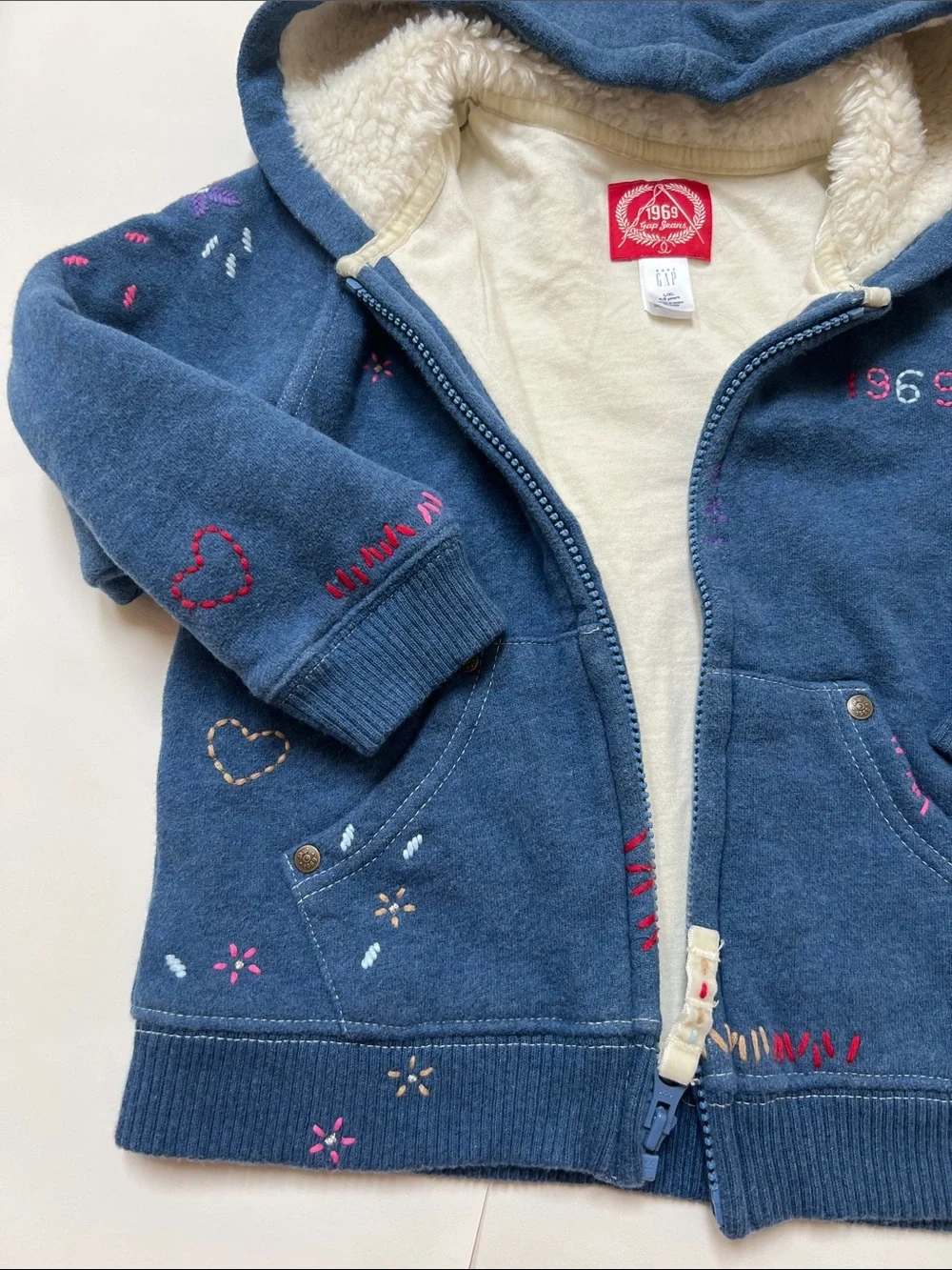 BabyGAP 2 piece Sherpa-Lined 1969 Zip Hoodie Embroidered with Sweatshirt bag 4-5